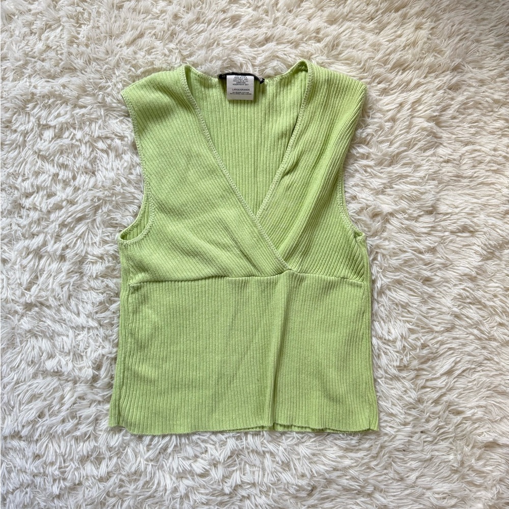 Green Sleeveless Ribbed Top